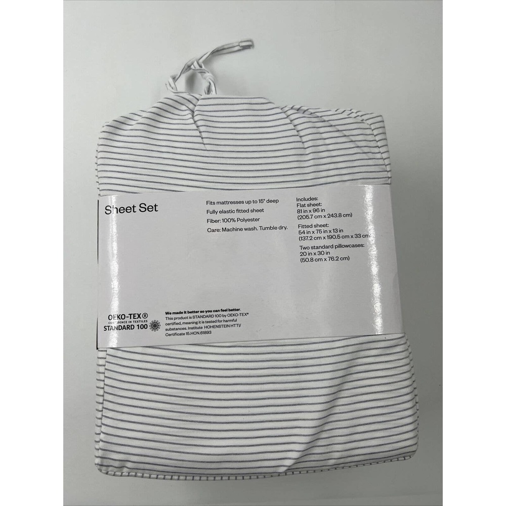 Room Essentials Printed Microfiber White & Gray Striped Full Sized Sheet Set - Picture 3 of 5